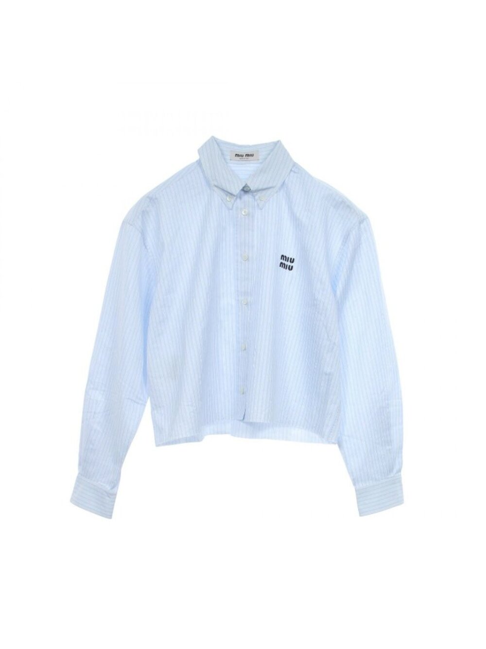 Miu Miu Striped Button Down Cut Off Long Sleeve Cotton Shirt